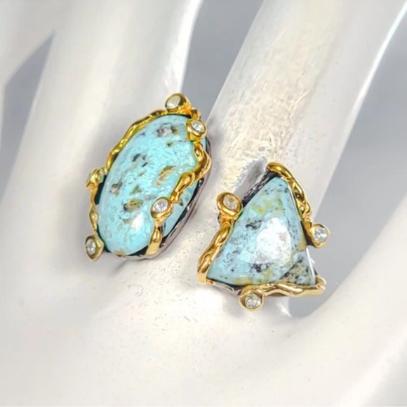 Sterling silver art ring with turquoise stones - Picture 3 of 9